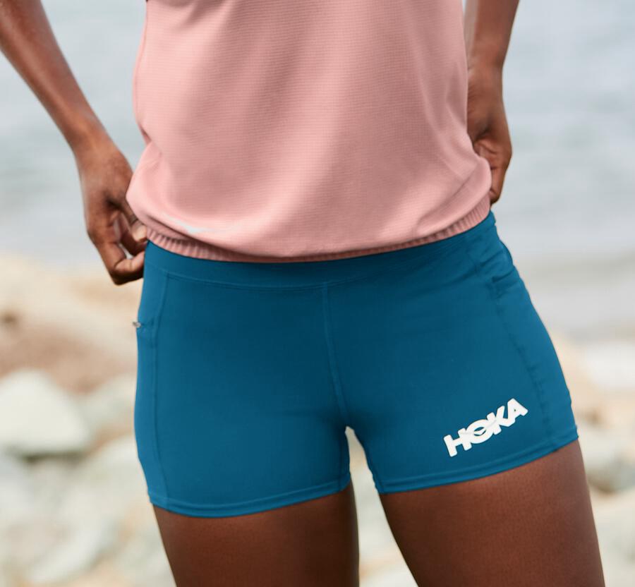 Hoka One One Womens Shorts - Performance Knit - Blue - XBAQ75820